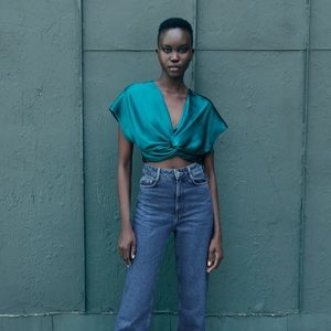 Zara Knotted Satin Effect Blouse